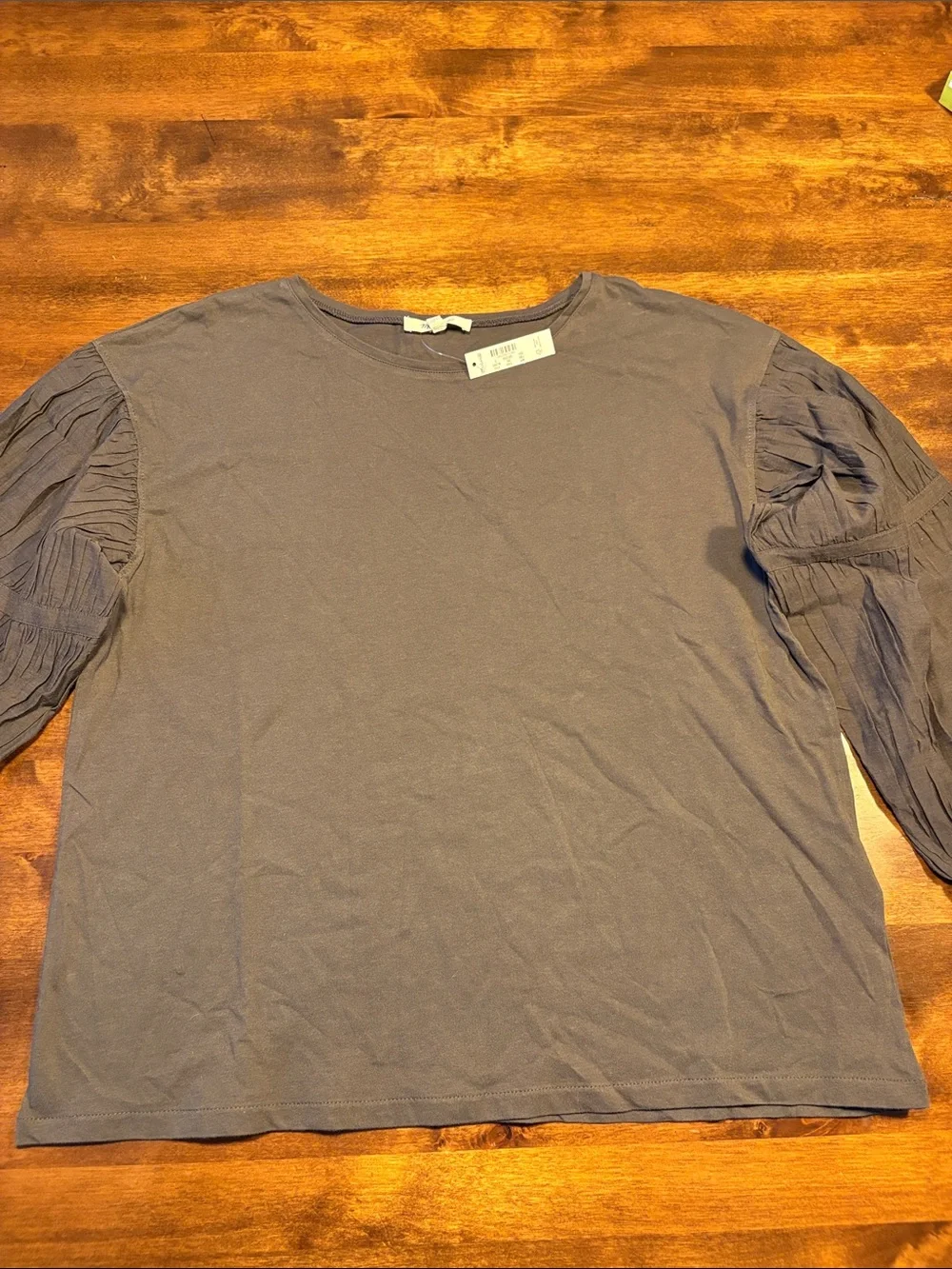 Madewell Slate Gray Puff-Sleeve Crewneck Top